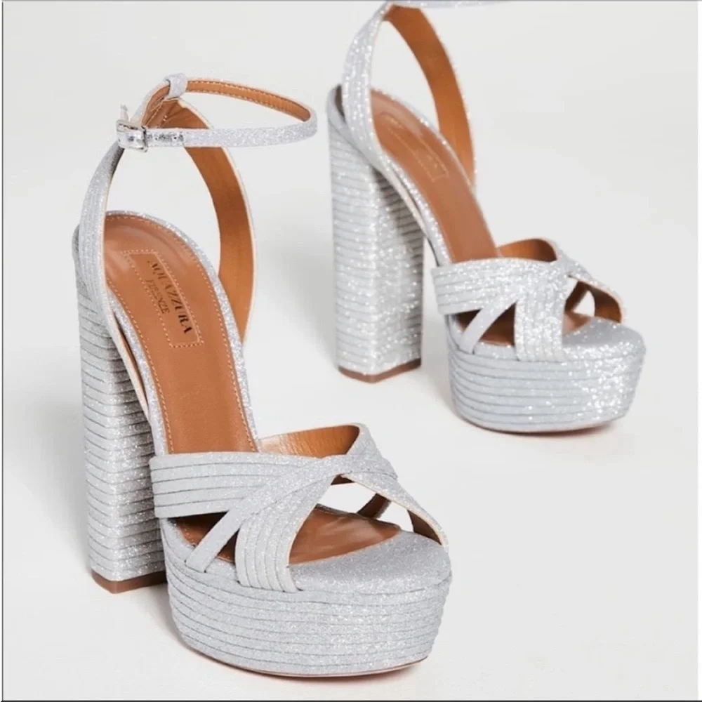 New Aquazzura Sundance Platform Glitter Sandals 40 $950